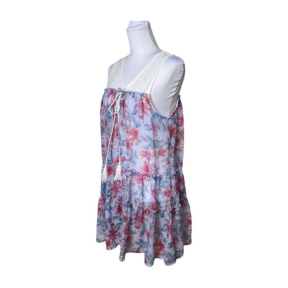 Coquette Floral Sheer Ruffle Dress Cover Up Romantic Beach Resortwear Large - Picture 5 of 13